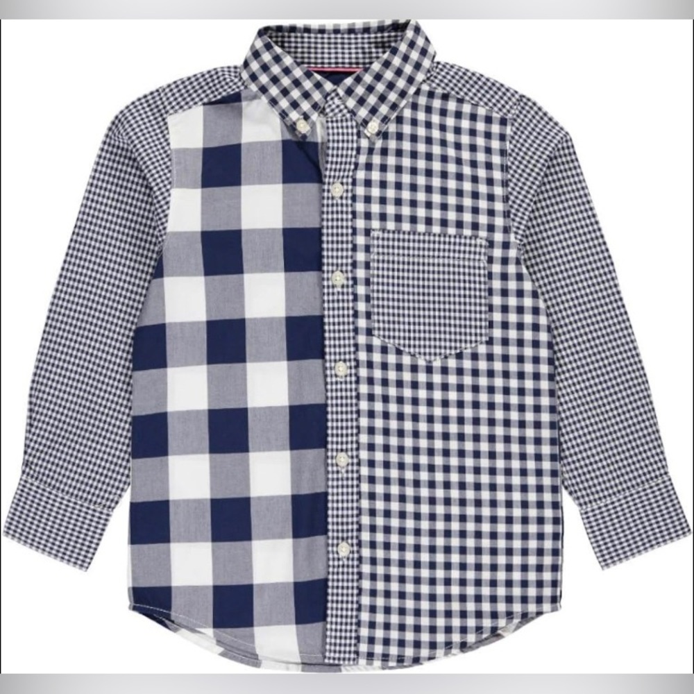 Carter's Blue & White Mixed Gingham Button-Down Shirt